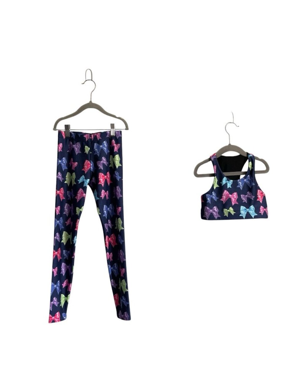 Terez girl’s blue fancy bows set leggings And Top Bra Sport size small 7/8